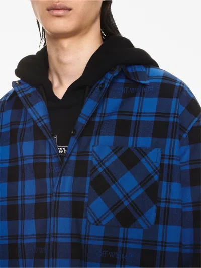 Off-white Check Flann Hooded Shirt In Blue