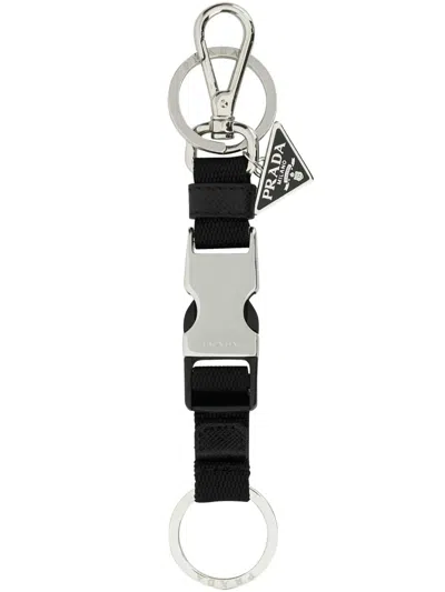 Prada Black Keychain With Snap Buckle Men In Black