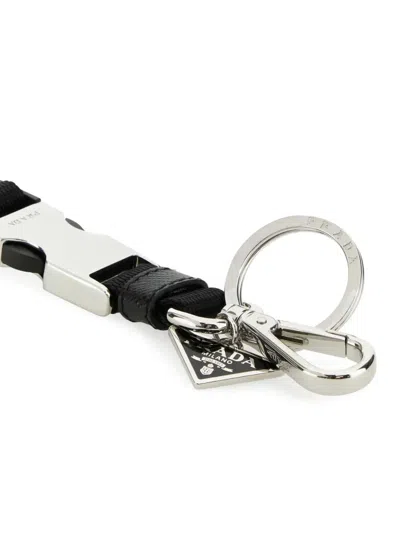 Prada Black Keychain With Snap Buckle Men In Black