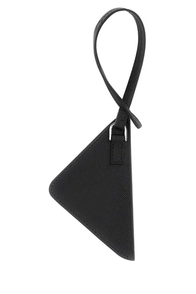 Prada Black Leather Name Tag In Black