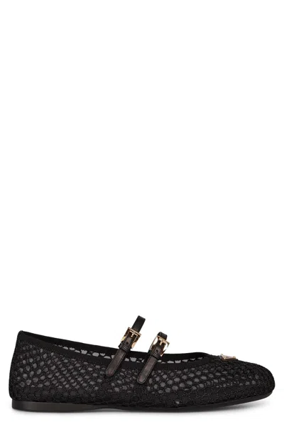 Prada Triangle Logo Mesh Ballet Flats In Black