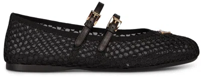 Prada Triangle Logo Mesh Ballet Flats In Black