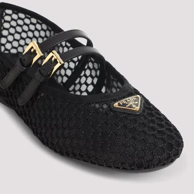 Prada Triangle Logo Mesh Ballet Flats In Black