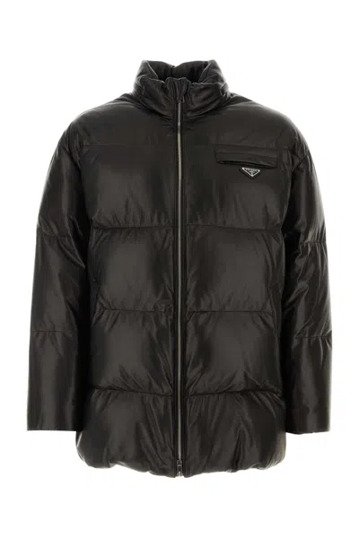 Prada Black Nappa Leather Down Jacket In Multi