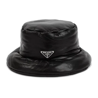 Prada Structured Leather Bucket Hat In Black