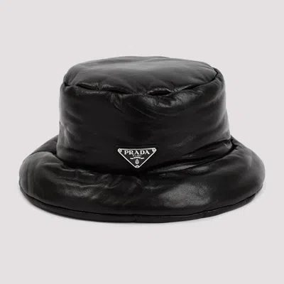 Prada Structured Leather Bucket Hat In Black