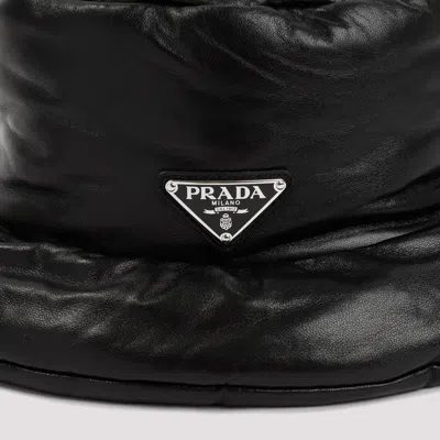 Prada Structured Leather Bucket Hat In Black