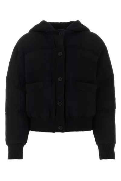 Prada Black Stretch Wool Blend Padded Jacket In Black