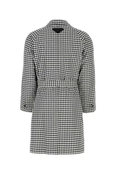 Prada Black Embroidered Cotton Overcoat In Black