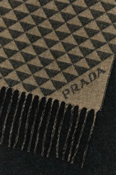 Prada Embroidered Wool Blend Scarf In Green