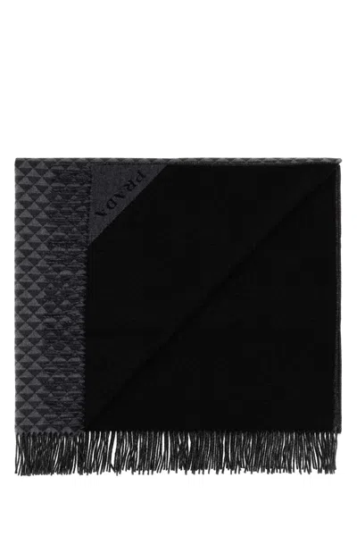 Prada Embroidered Wool Blend Symbole Double Blanket In Blue