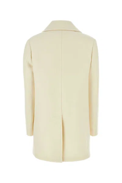 Prada Ivory Wool Blend Coat In Yellow