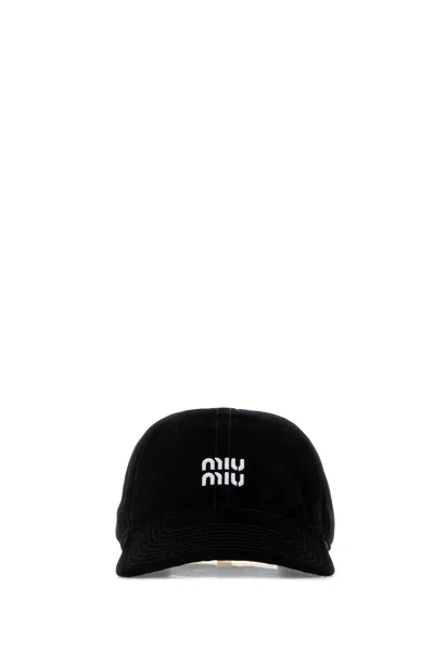 Miu Miu Soft Velvet Baseball Cap With Curved Brim In Black