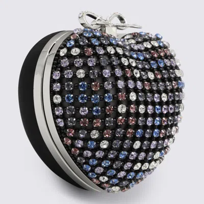 Self-portrait Multicolor Heart Shaped Clutch With Pearl Embellishments And Bow Detail In Tech Fabric Woman In Multi