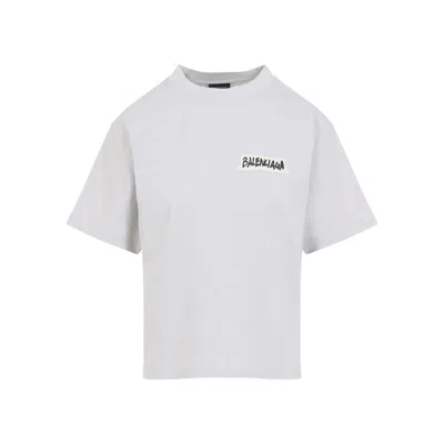 Balenciaga Womens Dirty White Logo-print Relaxed-fit Cotton T-shirt In White