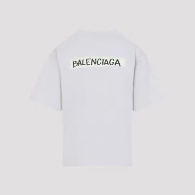 Balenciaga Womens Dirty White Logo-print Relaxed-fit Cotton T-shirt In White