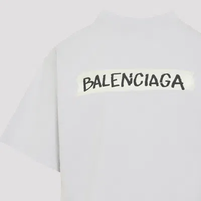 Balenciaga Womens Dirty White Logo-print Relaxed-fit Cotton T-shirt In White