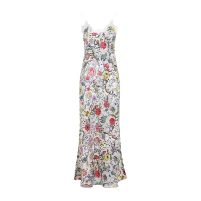 Roberto Cavalli Long Silk Dress With Florentine Flowers Print In Multi