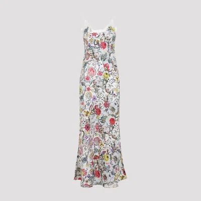 Roberto Cavalli Long Silk Dress With Florentine Flowers Print In Multi