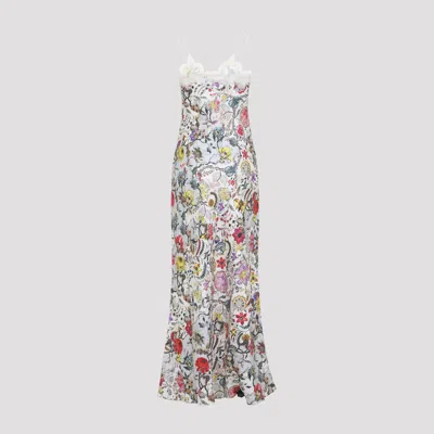 Roberto Cavalli Long Silk Dress With Florentine Flowers Print In Multi