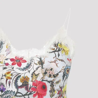 Roberto Cavalli Long Silk Dress With Florentine Flowers Print In Multi