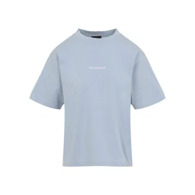 Balenciaga Womens Marine Logo-embroidered Relaxed-fit Cotton T-shirt In Blue