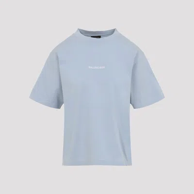 Balenciaga Womens Marine Logo-embroidered Relaxed-fit Cotton T-shirt In Blue