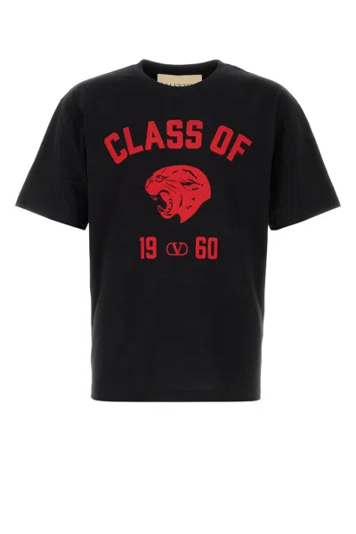 Valentino Garavani Cotton T-shirt With Panther Print In Black