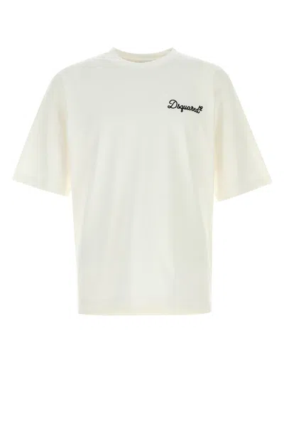 Dsquared2 Men White T-shirt With Embroidered Logo On The Chest In Cotton Man In White