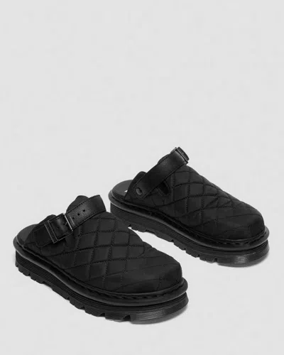 Dr. Martens Zebzag Quilted Canvas Platform Mules In Black