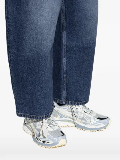 Off-white Mesh Sneakers Round Toe Rubber Sole Pull Tab In Blue