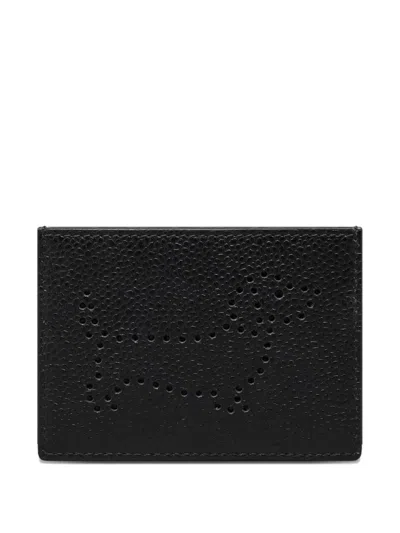 Thom Browne Textured Cowhide Leather Card Wallet With Iconic Striped Tab In Black