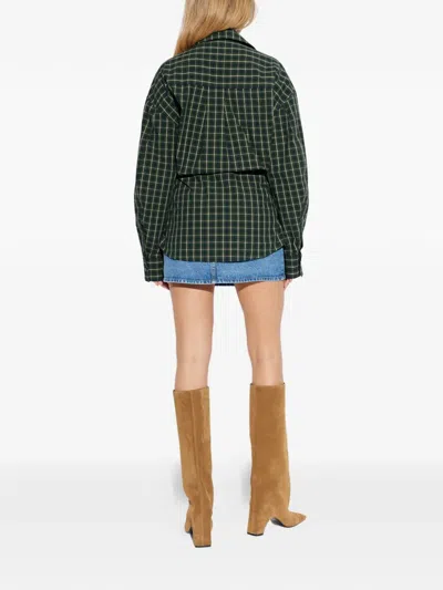 Alexander Wang Long Sleeve Check & Denim Wrap Dress In Green
