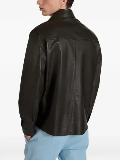 Montedoro Buttoned Leather Overshirt In Black