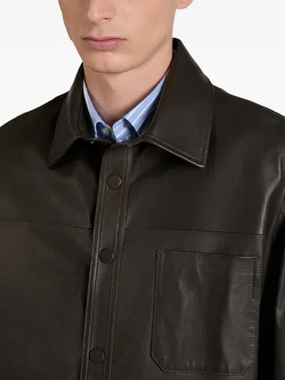 Montedoro Buttoned Leather Overshirt In Black