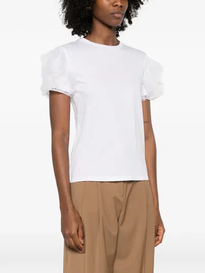 Max Mara Ruffled Sleeve T-shirt In White