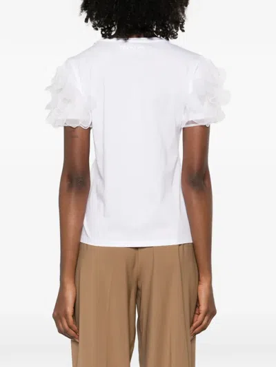 Max Mara Ruffled Sleeve T-shirt In White