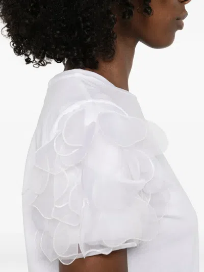 Max Mara Ruffled Sleeve T-shirt In White