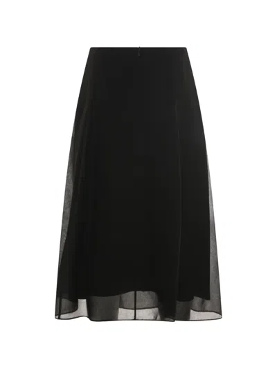 Brunello Cucinelli Sheer Panel A-line Skirt In Black
