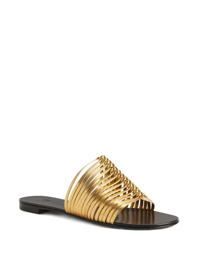 Giuseppe Zanotti Savoia Flat Sandals Open Toe Metallic In Gold