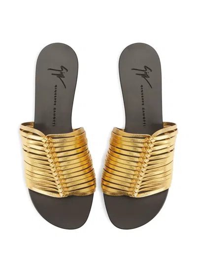 Giuseppe Zanotti Savoia Flat Sandals Open Toe Metallic In Gold