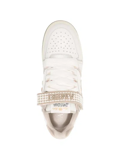 Amiri Men 'skyline' Beige Sneaker With Maxi Logo On The Side And Velcro Strap With Logo In Leather M In White