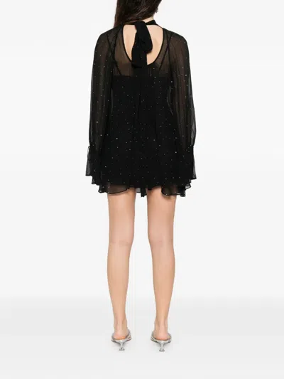 Staud Roux Crystal-embellished Gathered Crepon Mini Dress In Black