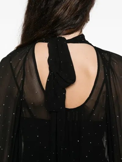 Staud Roux Crystal-embellished Gathered Crepon Mini Dress In Black