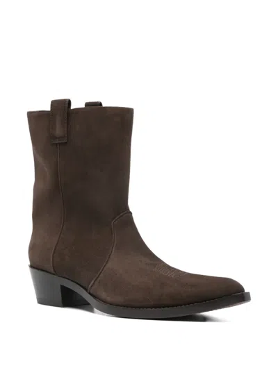 Khaite Brown Calf Leather Bos Taurus Ankle Boots In Multi