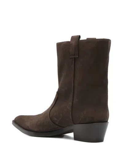 Khaite Brown Calf Leather Bos Taurus Ankle Boots In Multi