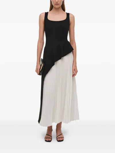 Simkhai Zayla Black And White Dress With Pleated Skirt And Squared Neckline In Tech Fabric Woman