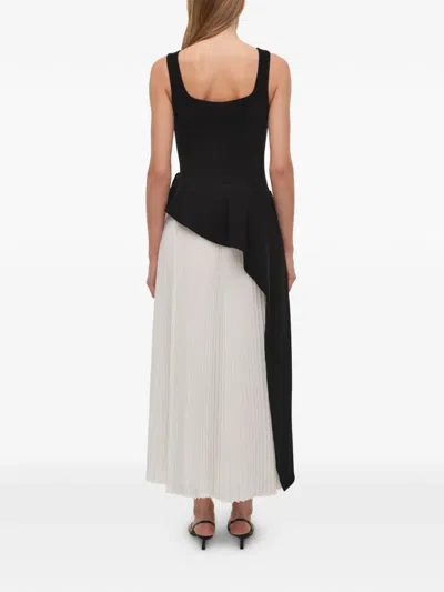 Simkhai Zayla Black And White Dress With Pleated Skirt And Squared Neckline In Tech Fabric Woman