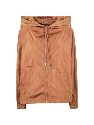 Semicouture Nylon K Way Hooded Jacket Drawstring Hem In Brown