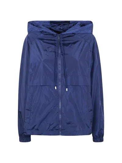 Semicouture Nylon Hooded Jacket Elastic Cuffs Design In Blue